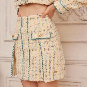 Lacemade yellow and blue tweed skirt